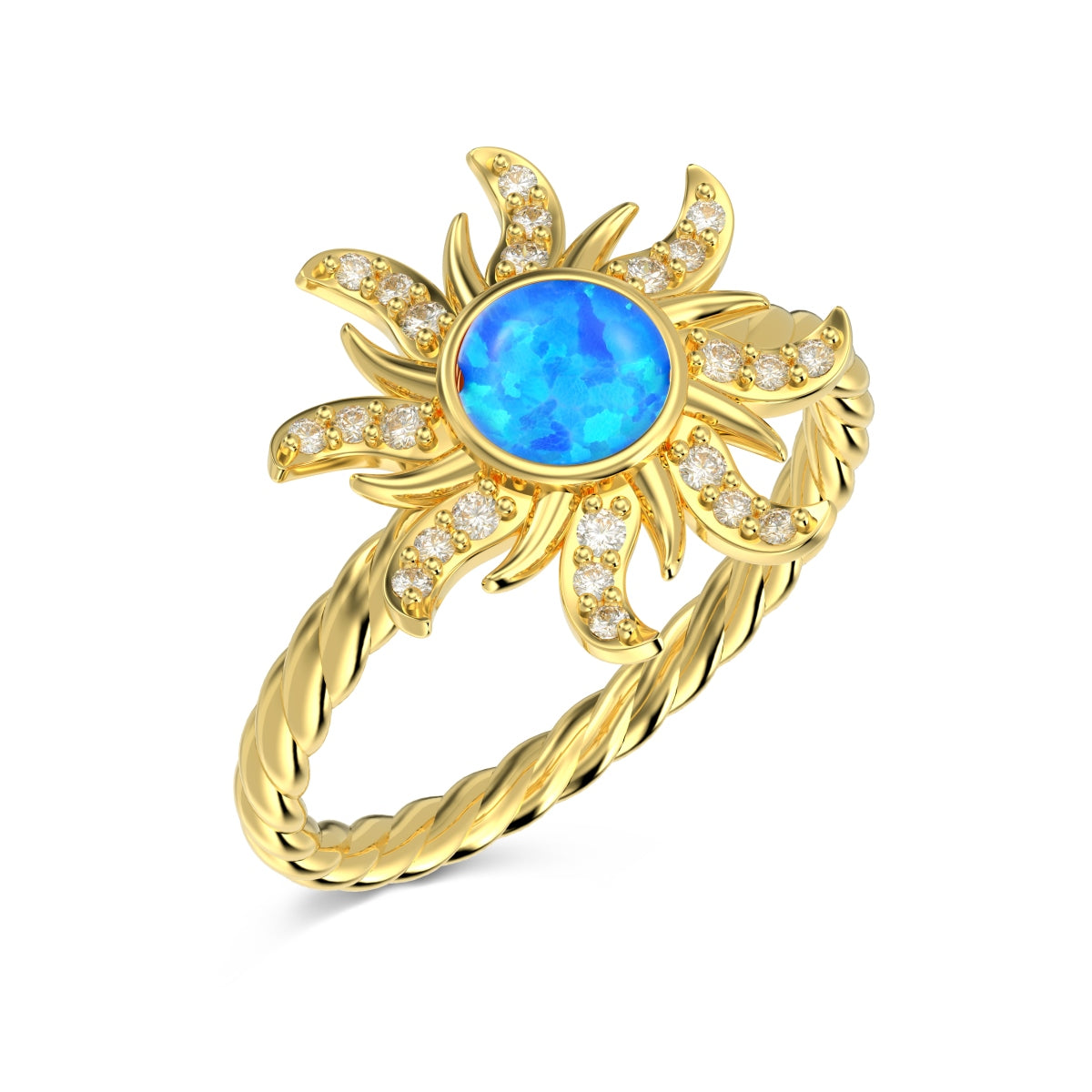 RING BLUE SUN GOLD PLATED