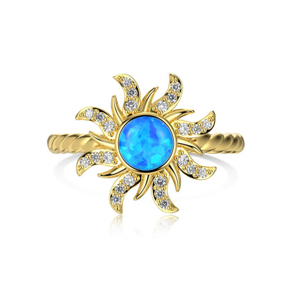 RING BLUE SUN GOLD PLATED